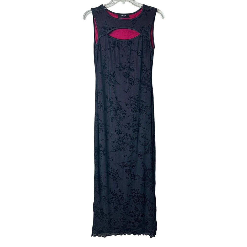 Cider Black Sheer Flocked Floral Maxi Dress Medium Whimsigoth Y2K Witchy Grunge - Picture 2 of 9
